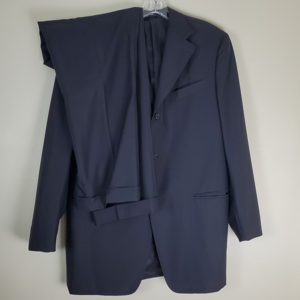 Canali Italy Proposta Men's Black Suit Jacket Cuffed Pants Pure New Wool 52R